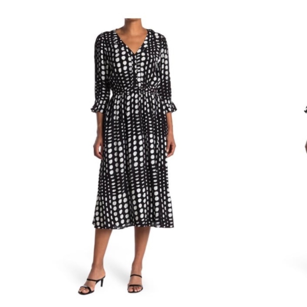 Dress M elloDay Dot Print V-Neck 3/4 Sleeve
